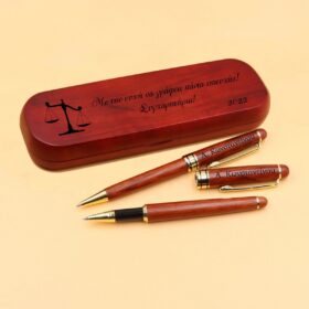 Ξύλινο σετ στυλό & πένα με χάραξη